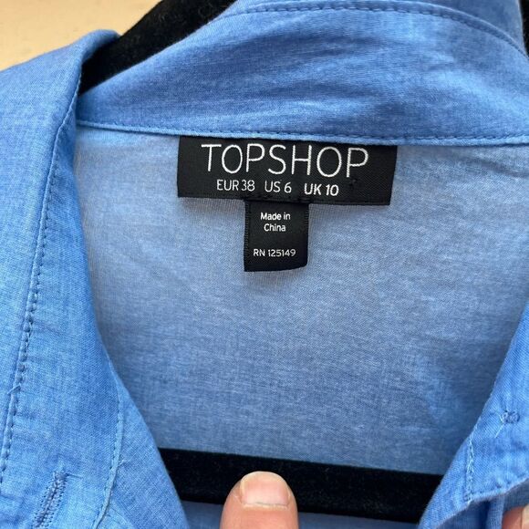 Topshop bright blue, thin and delicate long-sleeved, button down shirt, Small - Picture 2 of 10